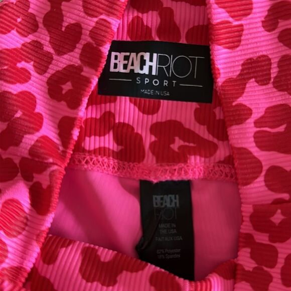 Beach Riot Women’s Pink with Red Animal Print Ribbed High Waisted Leggings - Picture 5 of 8